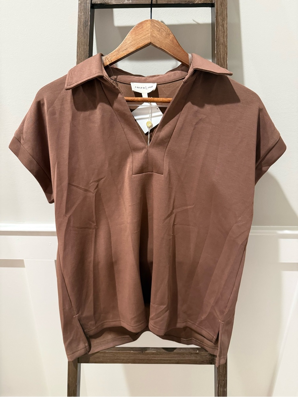 entro Brown Short Sleeve Polo Collar Tee